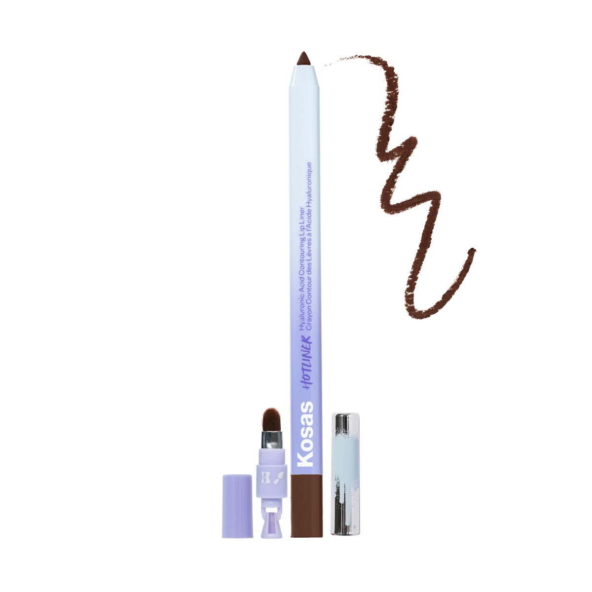 Kosas Hotliner Lip Liner Pencil - Hydrating, Long-Lasting, Rich Neutral Brown, Built-In Brush & Sharpener