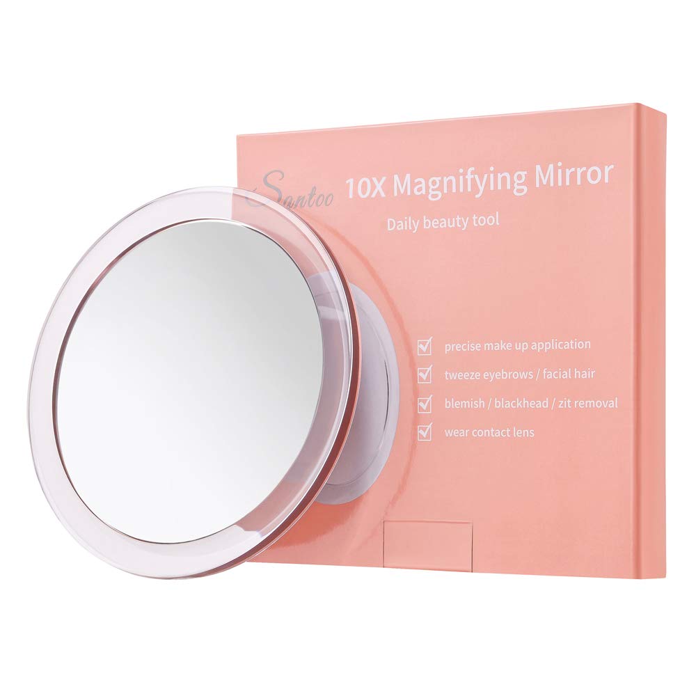 SANTOO 10X Magnifying Mirror with Suction Cups - Perfect for Makeup, Travel & Precision Care