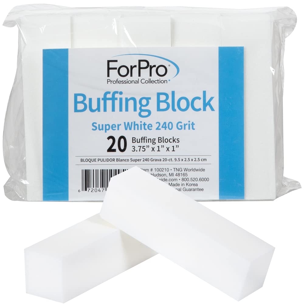 Forpro Super White Buffing Block, 240 Grit, Four-Sided Nail Buffer, 20-Count