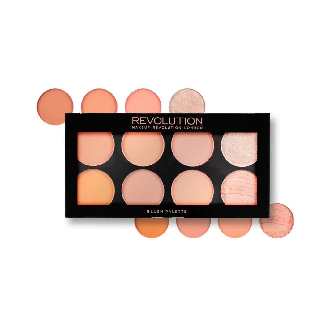 Makeup Revolution Ultra Blush Palette - 8 Shades Bronzer & Highlighter, Vegan, Gluten Free, Hot Spice