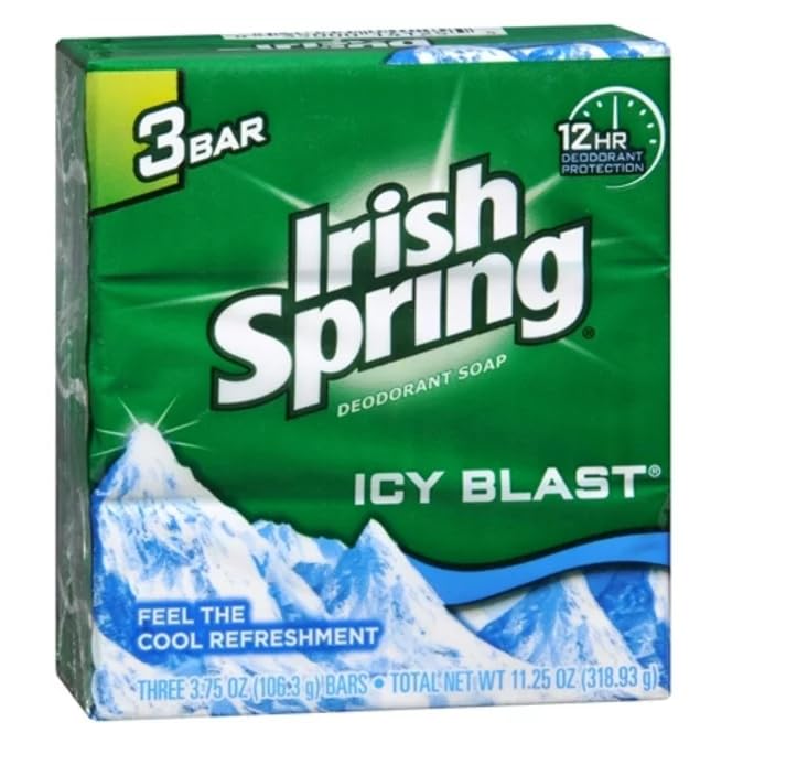 Irish Spring Icy Blast Bath Bar, 3.75 Oz, 12 Count (Pack Of 4) - Refreshing Cleanser