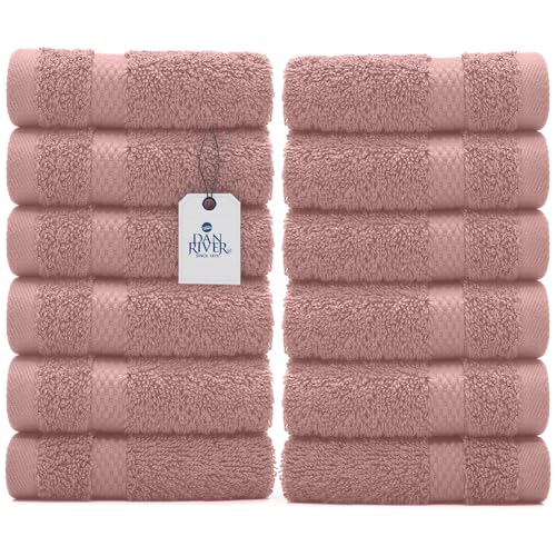 Dan River 12 Pack Cotton Face Cloths, Dusty Rose Washcloths For Bathroom, Spa, Gym