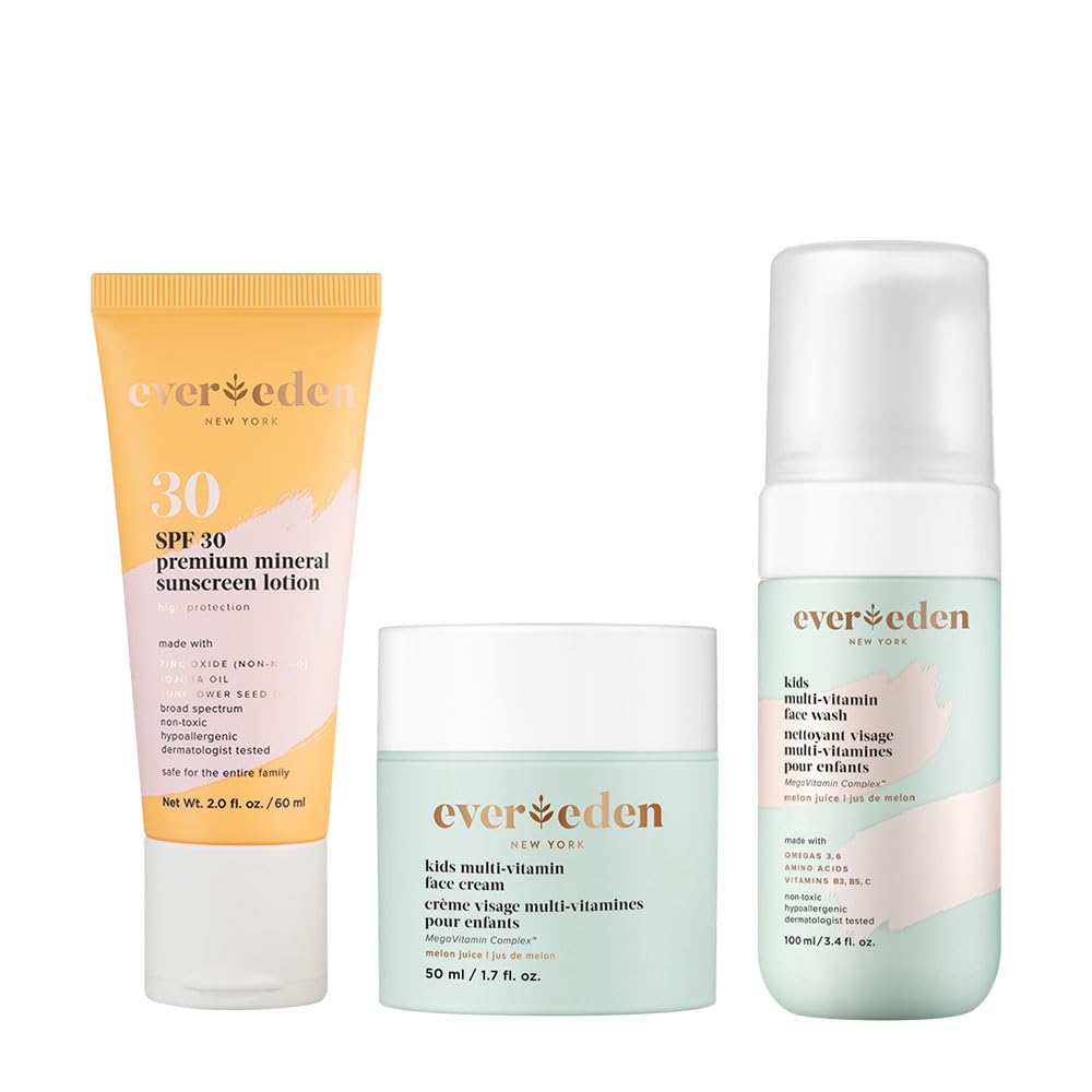 Evereden Kids Daily 1-2-3 Routine Bundle - Clean & Vegan Tween Skincare Set With Spf 30