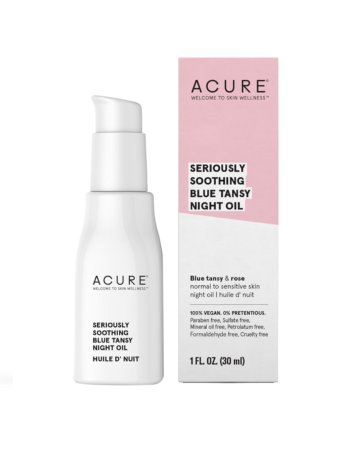 Acure Soothing Tansy Night Rose Oil - Hydrating Serum For Dry, Sensitive, Acne-Prone Skin - 1 Oz