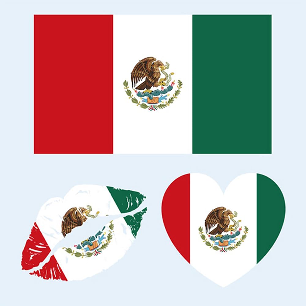 Y&C Tencob Mexican Flag Temporary Tattoos - 25 Sheets, 75 Waterproof Face Stickers For Parties