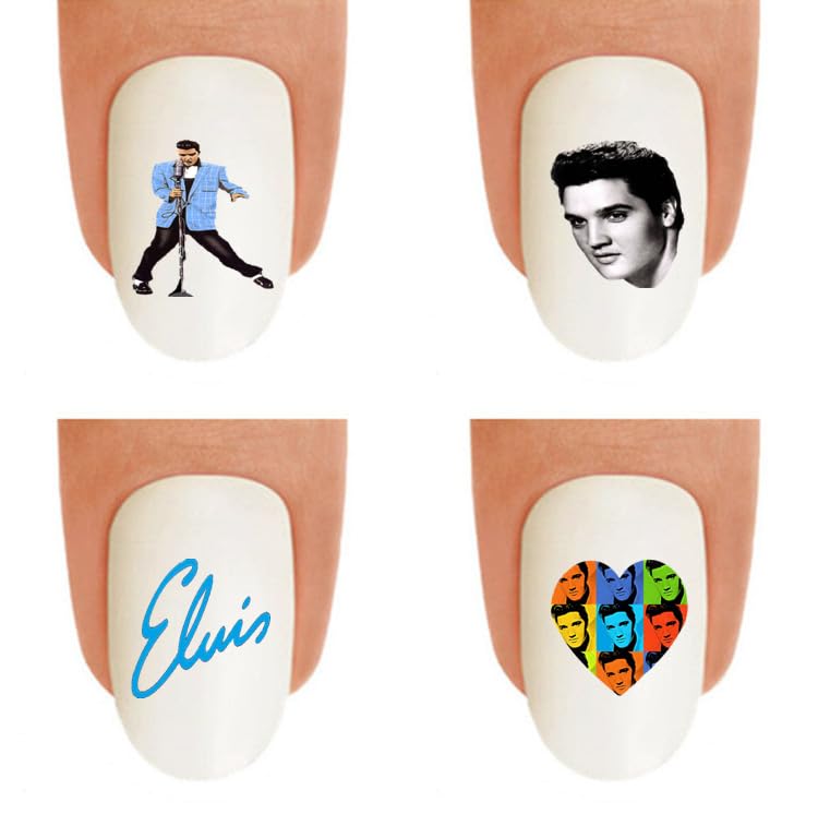 Hipzysticky Elvis #3 Blue Nail Art Decals - Waterslide Stickers For Diy Manicure, Multicolor