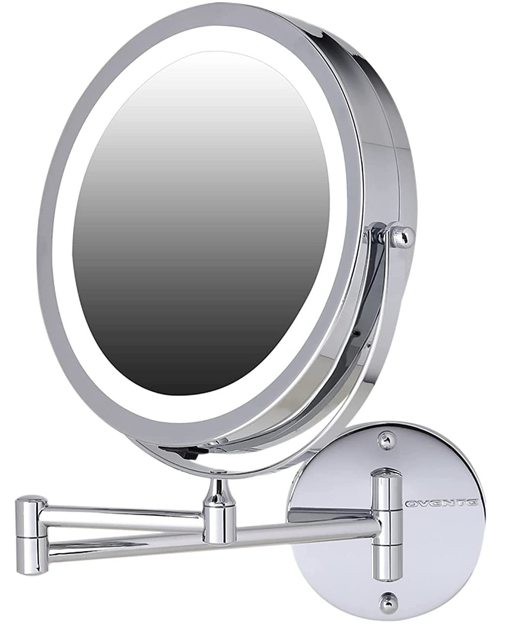 Ovente 8.6&quot; Lighted Wall Mount Makeup Mirror, 1X/7X Magnifier, Adjustable, Cordless,