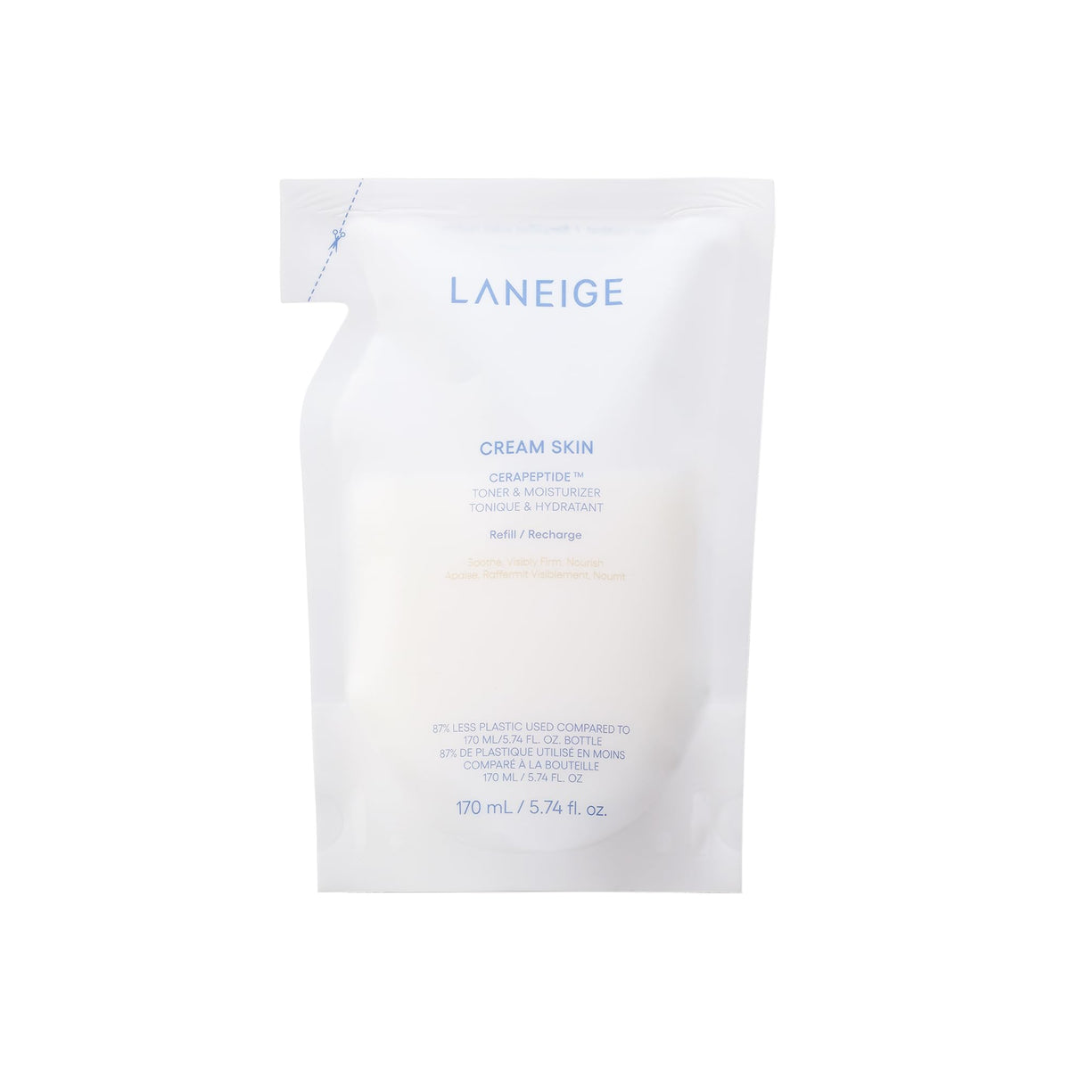 Laneige Cream Skin Toner & Moisturizer Refill With Ceramides & Peptides, 5.7 Fl Oz