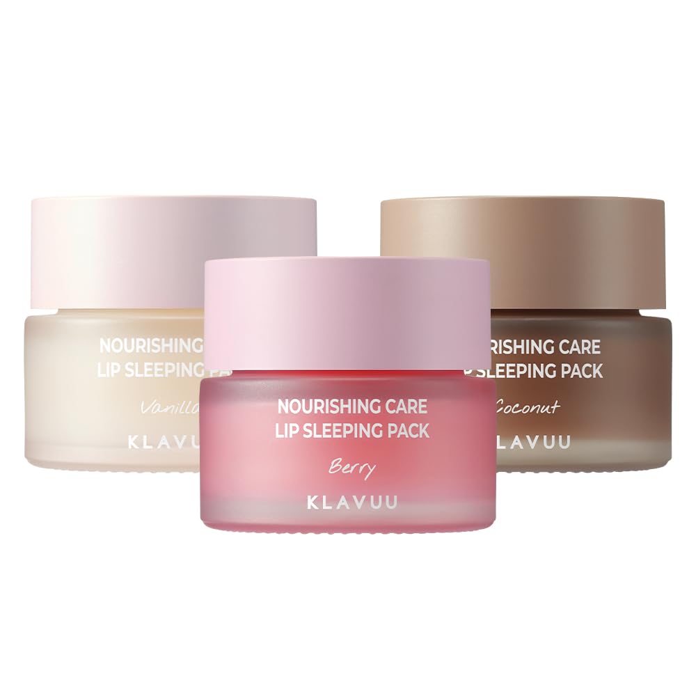 Klavuu Lip Mask Set (3Pcs) – Deep Hydrating Korean Lip Balm For Dry, Chapped Lips - Berry, Vanilla,