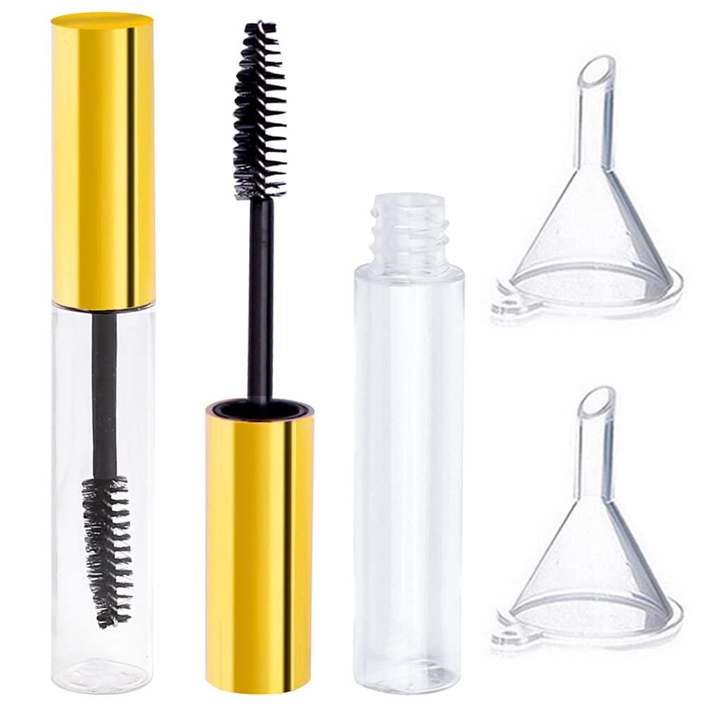 Pengxiaomei 2Pcs 10ml Gold Empty Mascara Tubes with Wand & Pipettes for DIY Cosmetics