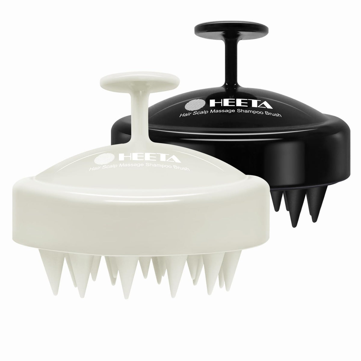 HEETA Hair Scalp Massager Brush - 2 Pack Silicone Detangler for Hair Growth, Beige & Black