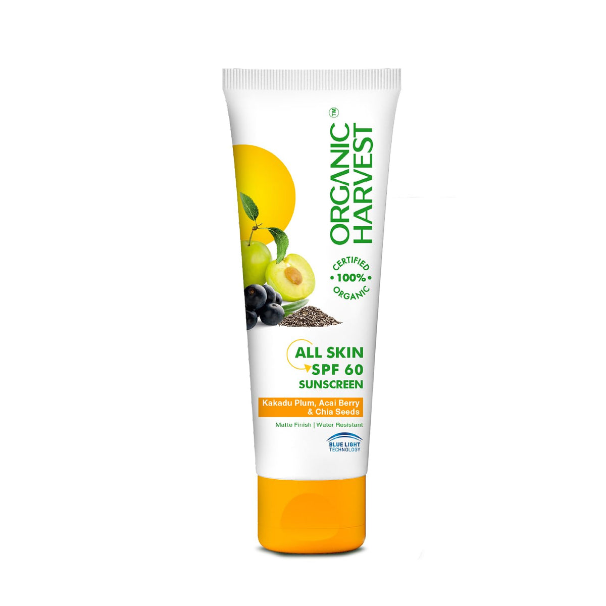 Organic Harvest Sunscreen Spf 60 - 100Gm, Uva/Uvb Protection, Blue Light Technology, Organic