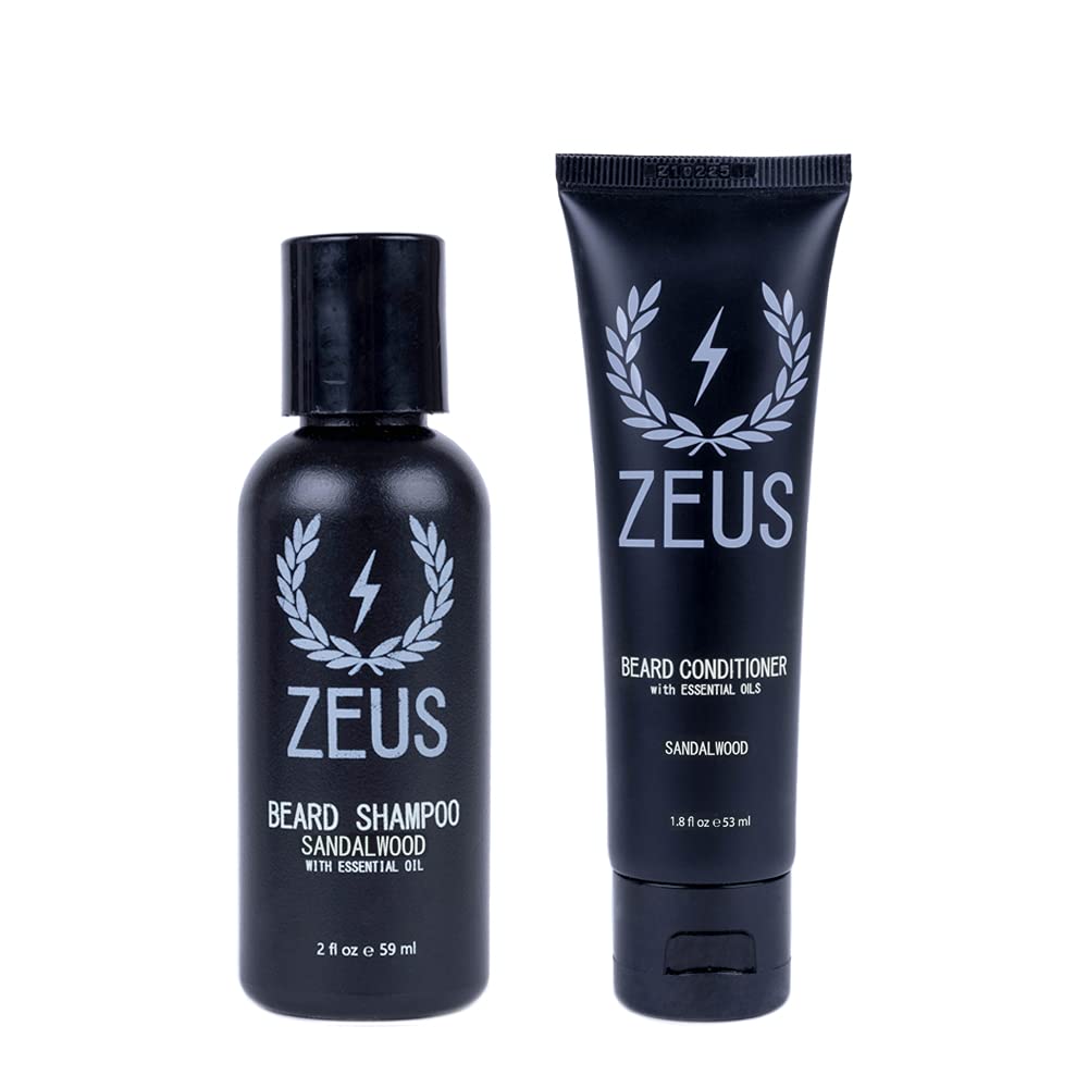 Zeus Travel Size Beard Wash & Conditioner Set For Men, Sandalwood, 2 Fl Oz - Made In Usa