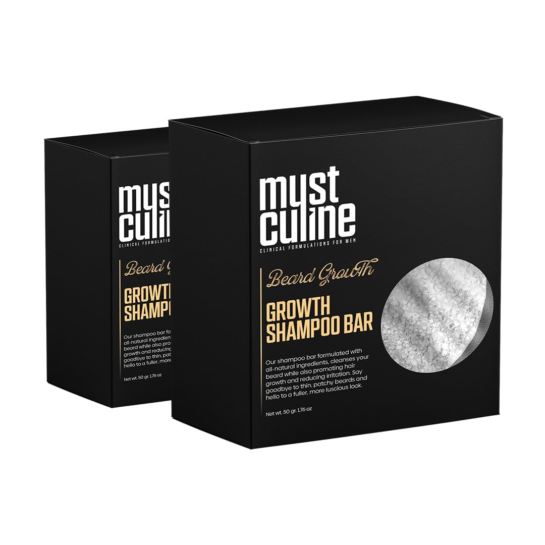 Mustculine Beard Shampoo Bar - Unscented Solid Shampoo For Men, 2 Pack, Nourishes Growth