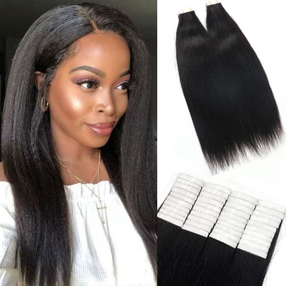 Smartinnov Yaki Tape In Hair Extensions, 14 Inch Human Hair, 40 Pcs, Double Sided Glue, Black