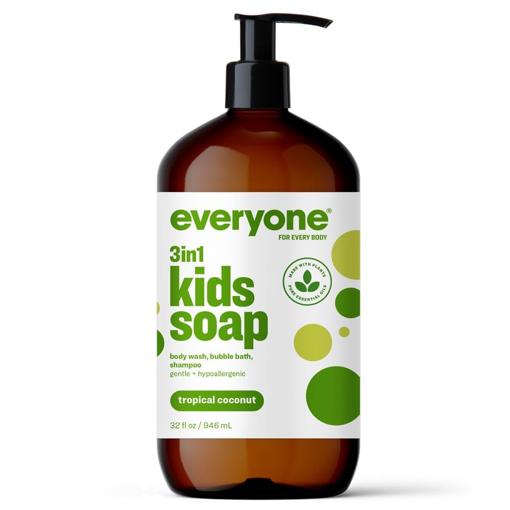 Everyone 3-In-1 Kids Soap & Shampoo, Tropical Coconut, 32 Ounce, Natural Cleanser With Oils