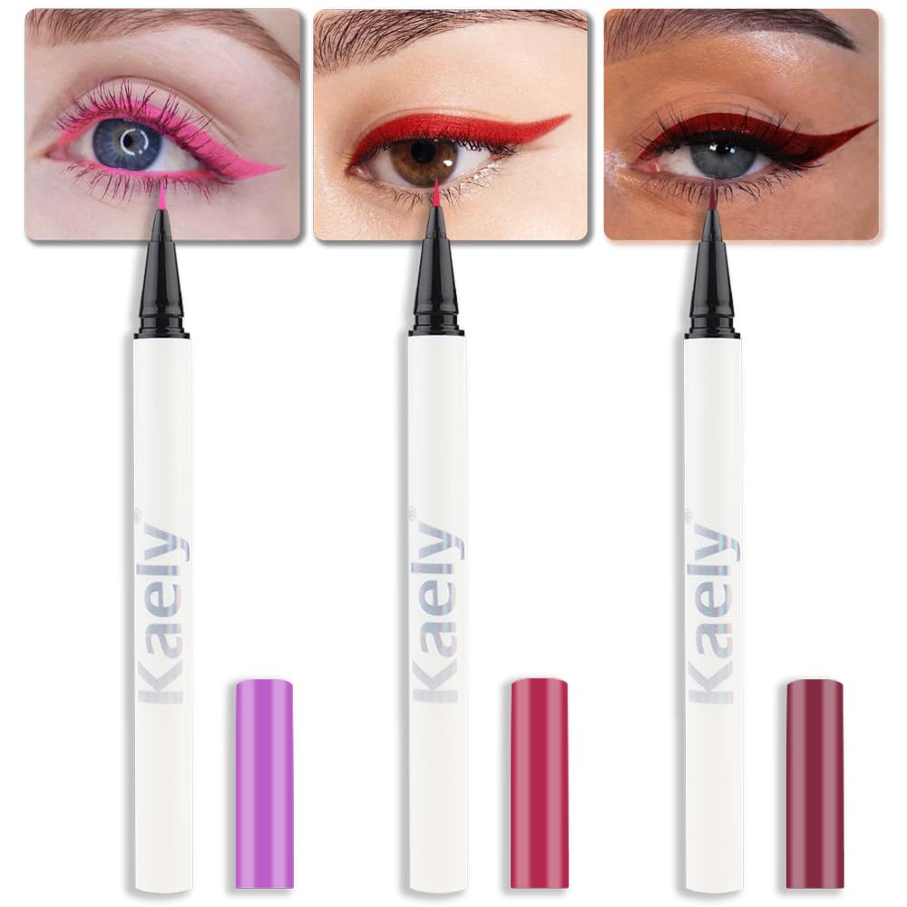 Evpct Waterproof Colored Eyeliner Set - 3 Pcs Pink Red Wine Red Long Lasting Liquid Liner