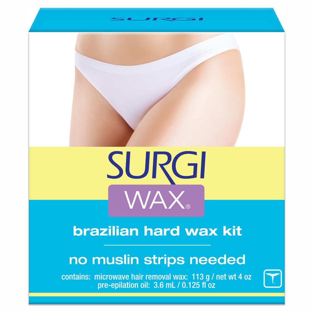 Surgi Wax Brazilian Hard Wax Kit 4Oz - Hair Removal Waxing Kit With Pre-Epilation Oil