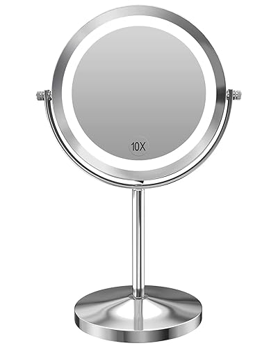 Gospire 1X/10X Lighted Makeup Mirror - Chrome 7&quot; Double Sided 360° Swivel Vanity Mirror