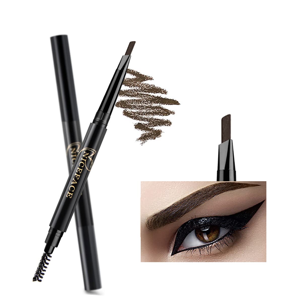 Niceface Dark Brown Eyebrow Pencil - Double Ended, Waterproof, Precision, Cruelty Free