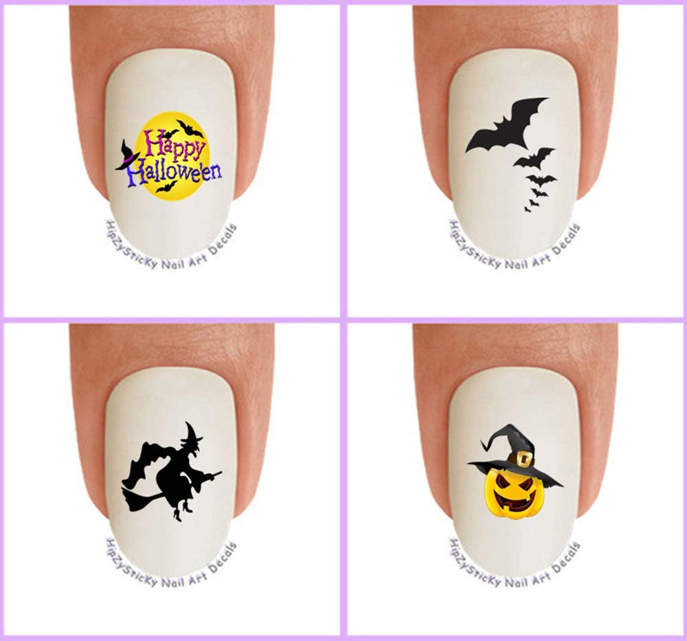 Hipzysticky Nail Art Decals - 40Pc Waterslide Halloween Stickers, Pumpkin & Witch Design