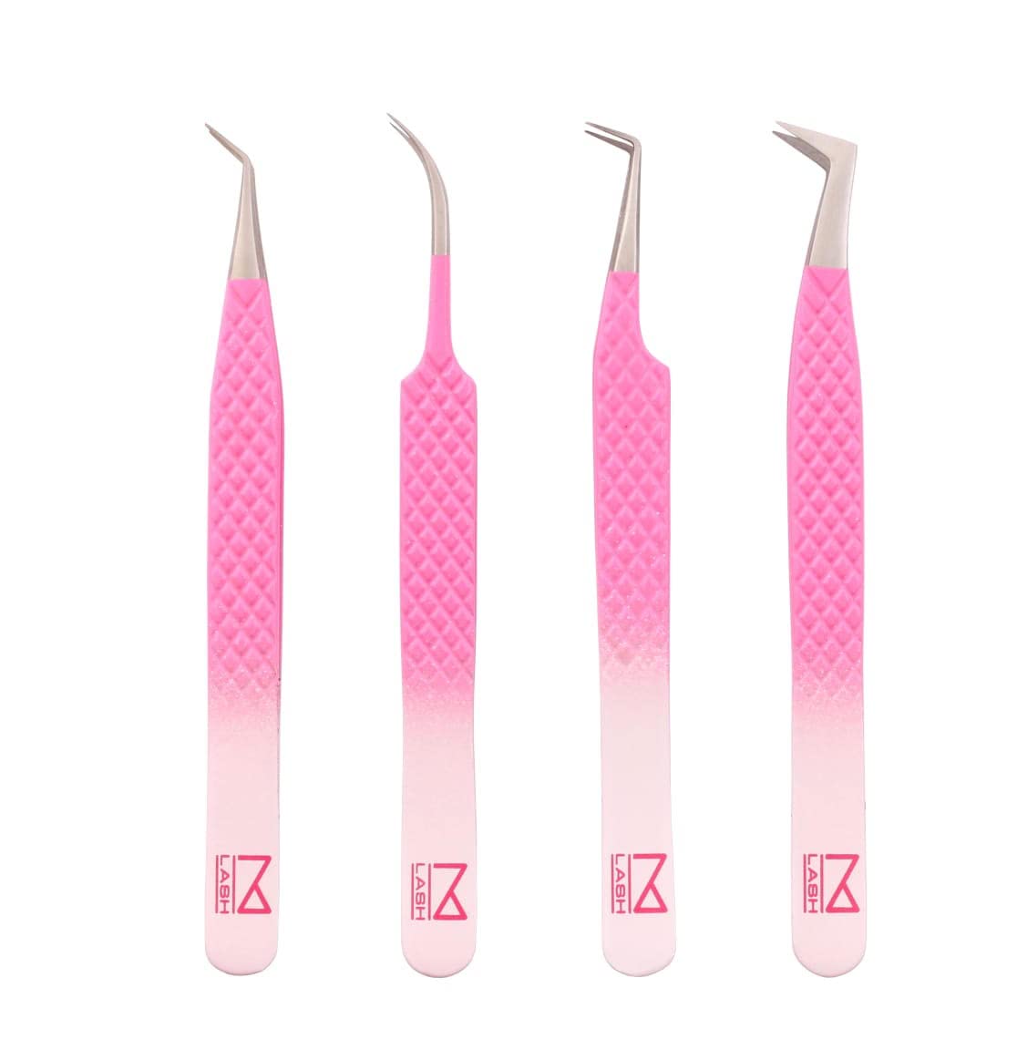 M LASH Eyelash Extension Tweezers Set - Precision Japanese Steel, Ombre, Diamond Grip, Fiber Tip