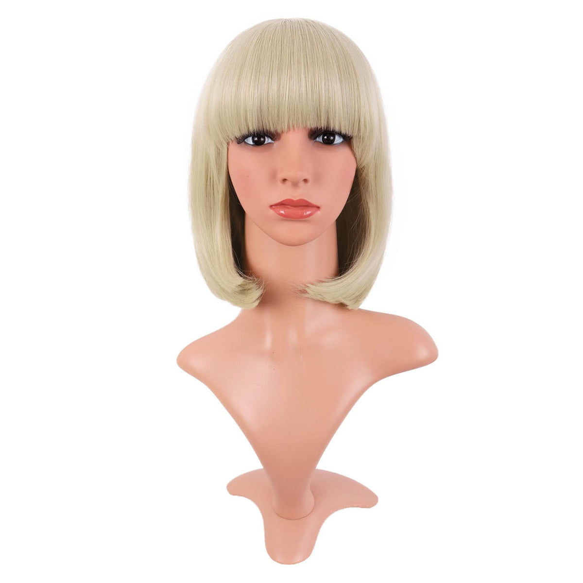 Mapofbeauty 12 Inch Blonde Synthetic Bob Wig With Flat Bangs For Fashionable Ladies