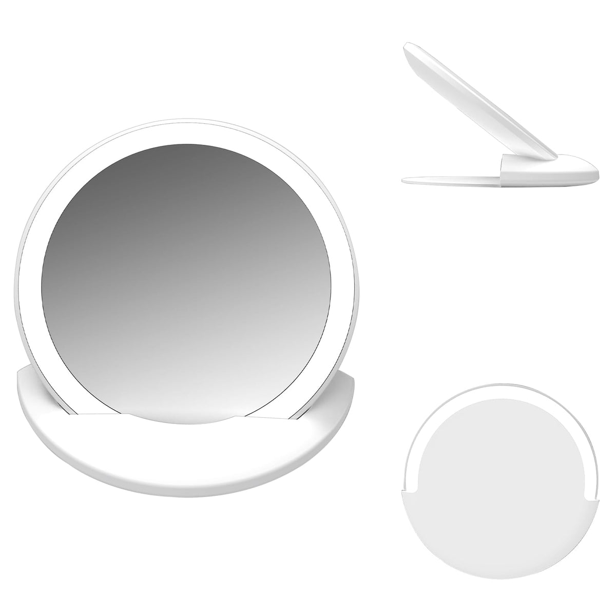 Cgbe Led Travel Mirror - 4&quot; Illuminated Compact Mirror With Stand, Usb Rechargeable, White