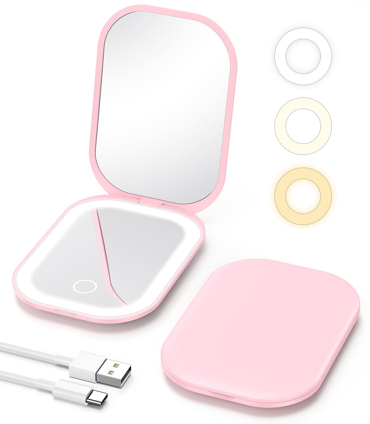 Gospire Lighted Travel Makeup Mirror - 1X/3X Magnification, Dimmable, Portable, Pink