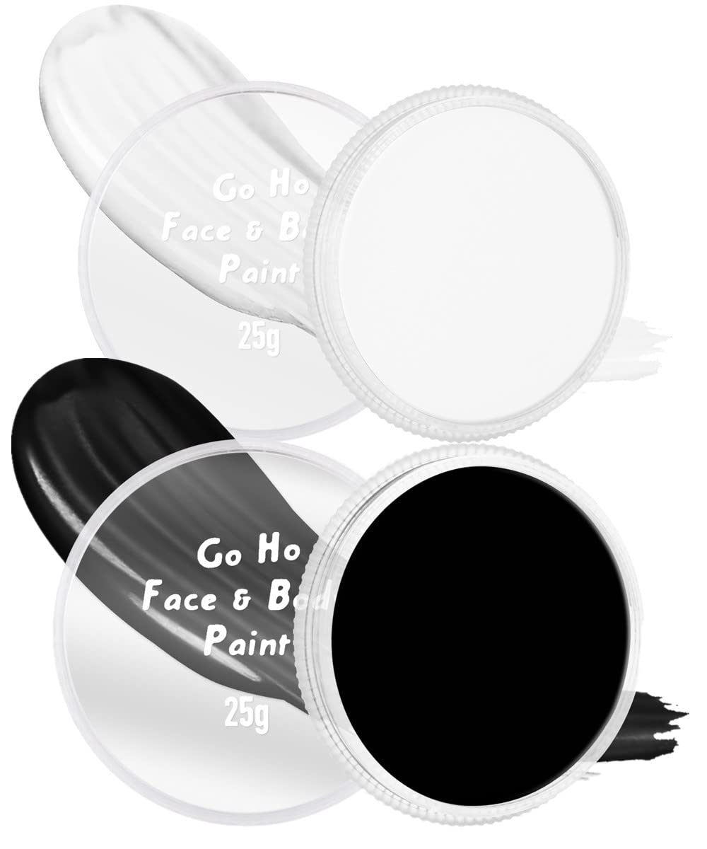 Go Ho Black And White Face Body Paint - Highly Pigmented Water-Based Makeup For Halloween & Cosplay