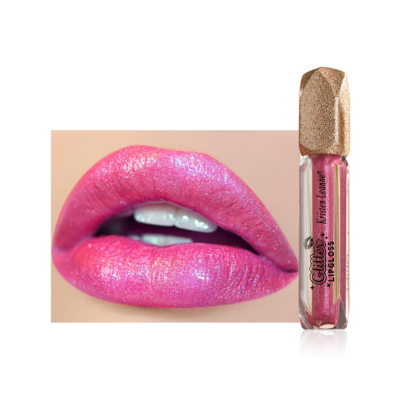 Easilydays Glitter Metallic Lip Gloss - Waterproof Shimmer Lipstick, Pink Red, 0.9 Fl Oz