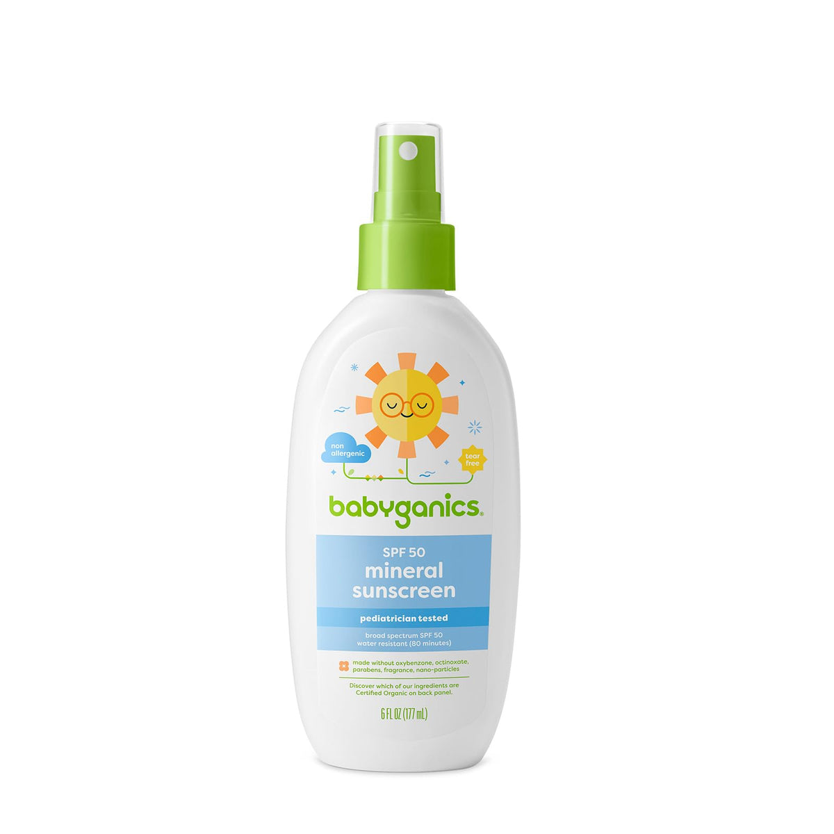 Babyganics Spf 50+ Mineral Sunscreen Spray - Fragrance Free, 6 Fl Oz - Baby Safe Protection