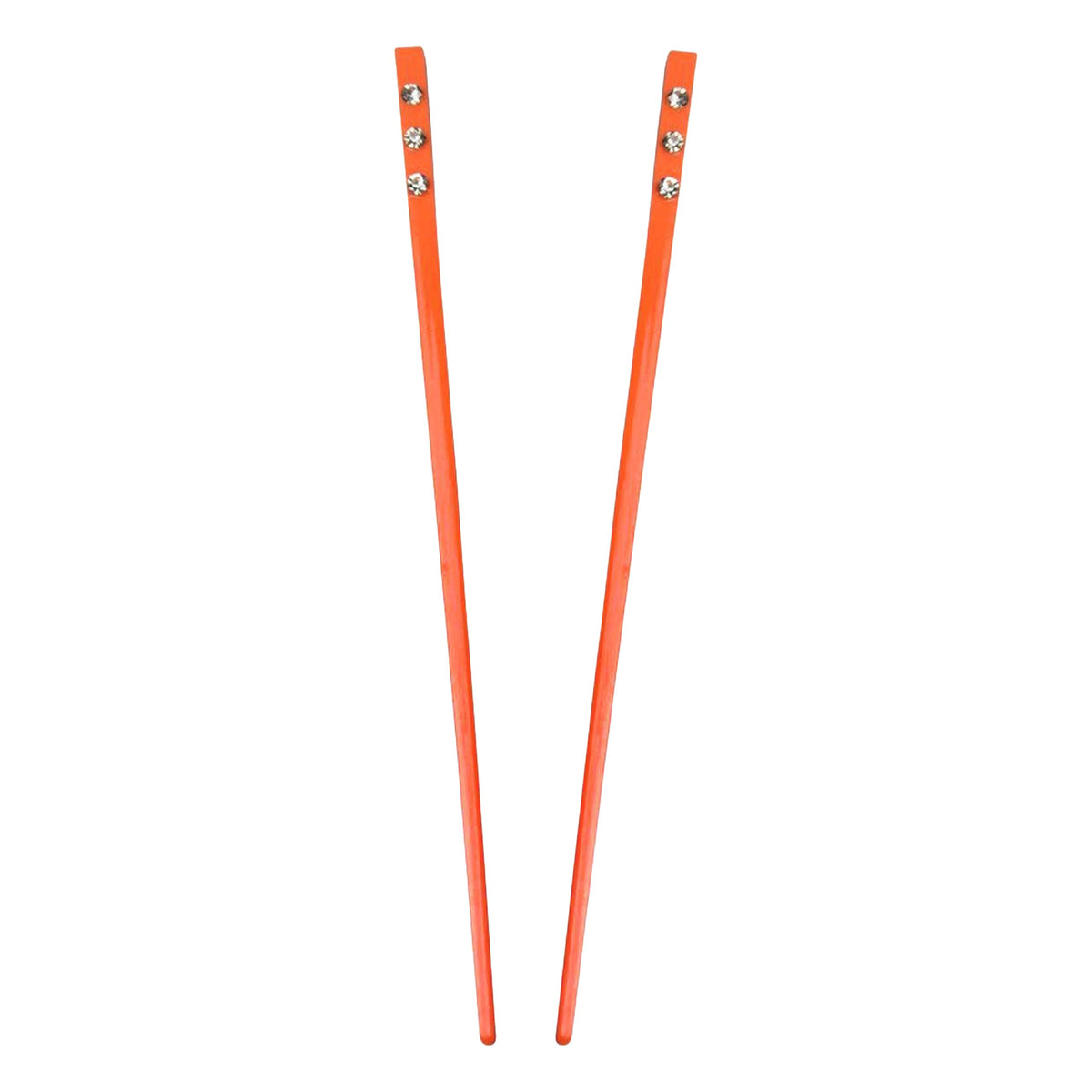 Motique Accessories Set of 2 Orange Plastic Hair Sticks with 3 Diamonds Chopsticks