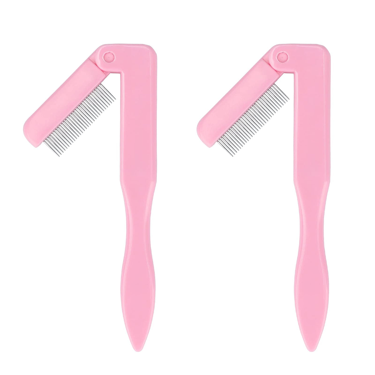 G2Plus 2Pcs Folding Eyelash Comb & Eyebrow Comb - Stainless Steel, Baby Pink Makeup Tool