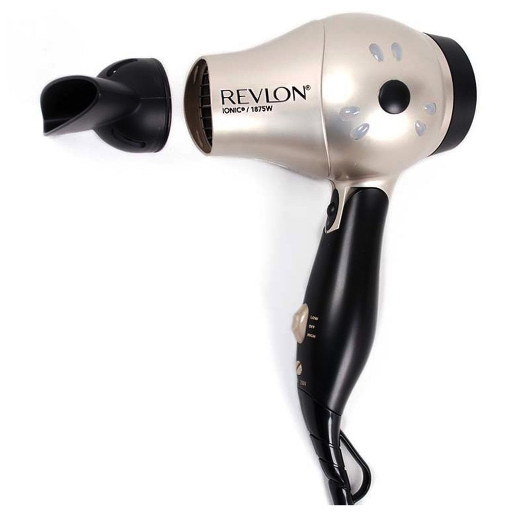 Revlon 1875W Fast Dry Compact Hair Dryer, Ionic Technology, Folding Handle, Dual Voltage, Free Pins