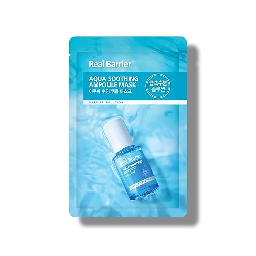 Real Barrier Aqua Soothing Ampoule Face Mask - 10Ea Hydrating, Cooling, Low Ph Korean Sheet Mask