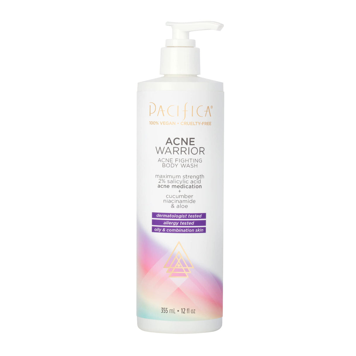 Pacifica Acne Warrior Body Wash - 2% Salicylic Acid, Cucumber & Aloe For Oily Skin, 12 Fl Oz