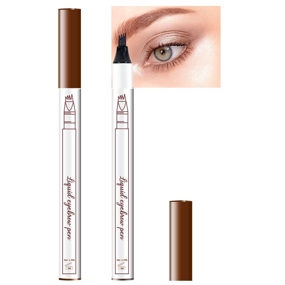 Bingbrush Eyebrow Ink Pencil - Micro 4 Point Brow Pen With 3 Stencils, Waterproof, Brown