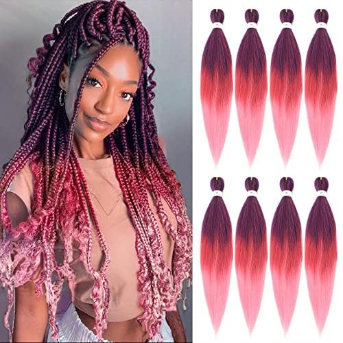 Beyond Beauty 26&quot; Pre-Stretched Ombre Braiding Hair - Purple/Red/Pink, Synthetic Fiber Extensions