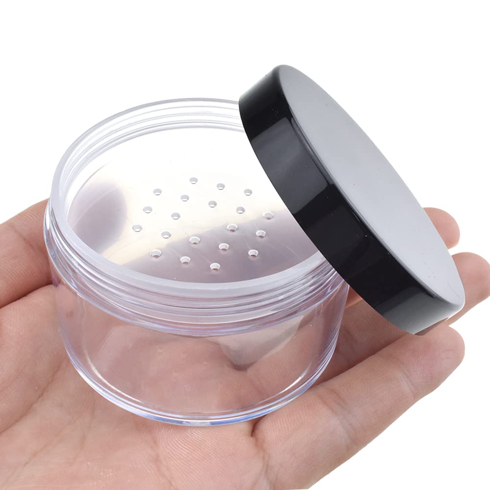 Hahiyo 2Pcs 50Ml Plastic Travel Powder Container, Leak-Proof Makeup Jar With Sifter, Black