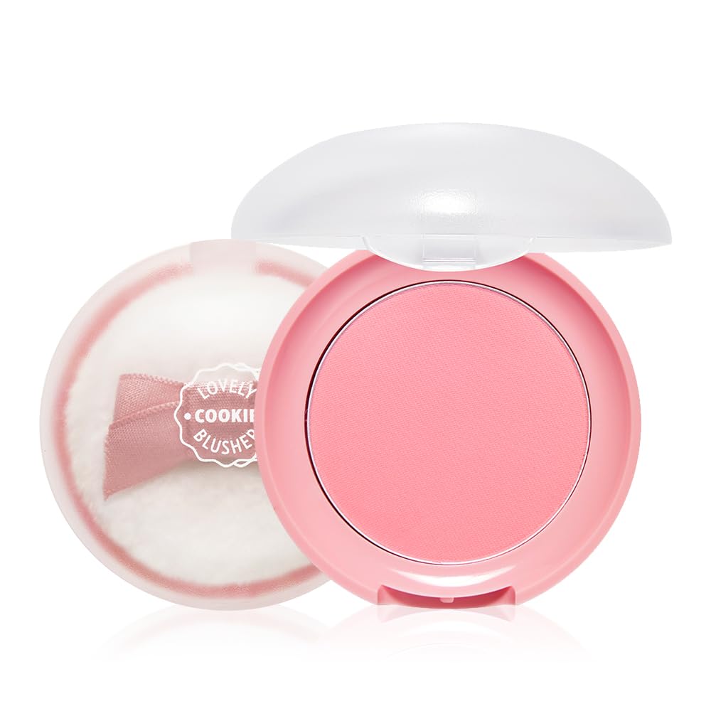 Etude Lovely Cookie Blusher - Apricot Peach Mousse, Long-Lasting Natural Glow Powder Blush