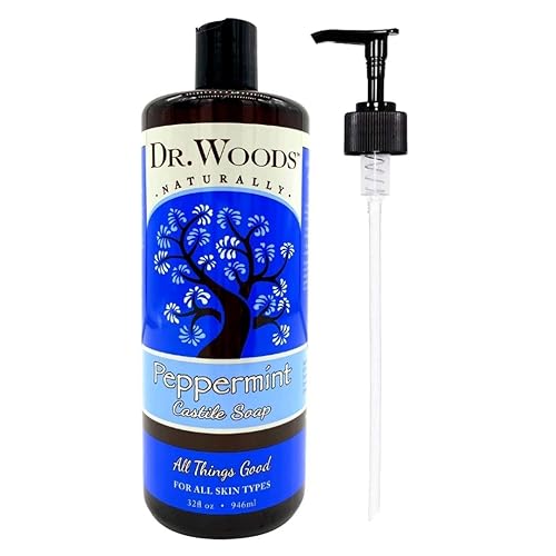 Dr. Woods Pure Peppermint Liquid Castile Soap, 32 Fl Oz With Pump - Natural Cleanser