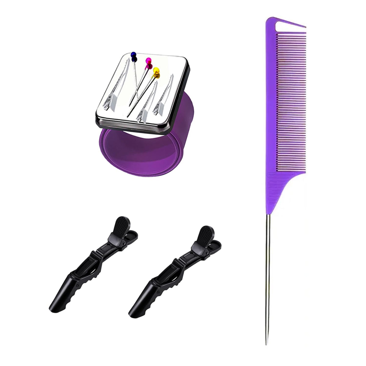 Rabetly Magnetic Wristband For Hair Stylists With Hair Clips & Combs - Purple, 4Pcs Set