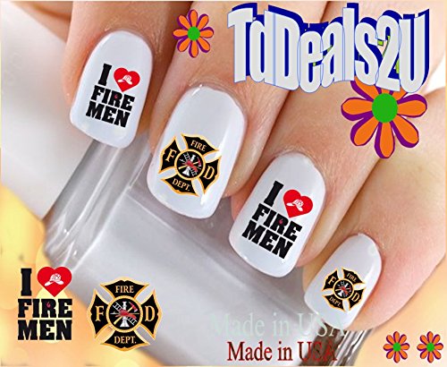 Hipzysticky Nail Art Decals - I Love Firemen Waterslide Stickers For Diy Nail Design