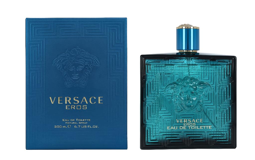 Versace Eros For Men 6.7 Oz Eau De Toilette Spray - Blue Fragrance, Long-Lasting Scent