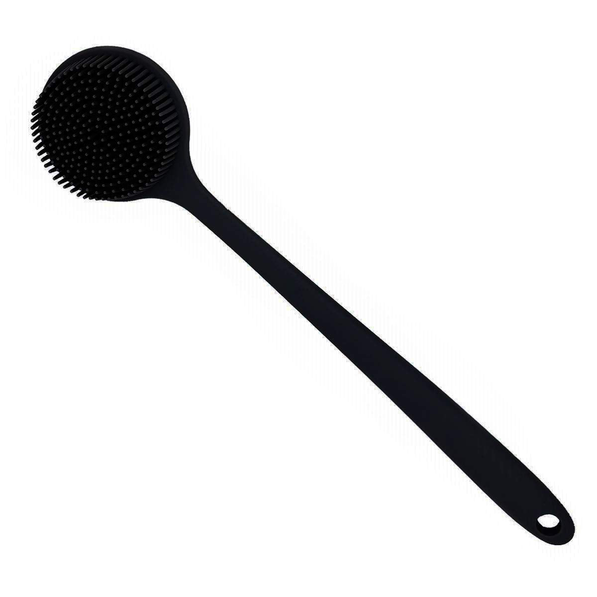 Cinlitek Silicone Body Scrubber - Long Handle Back Brush For Exfoliating, 15X3.4 Inch, Black