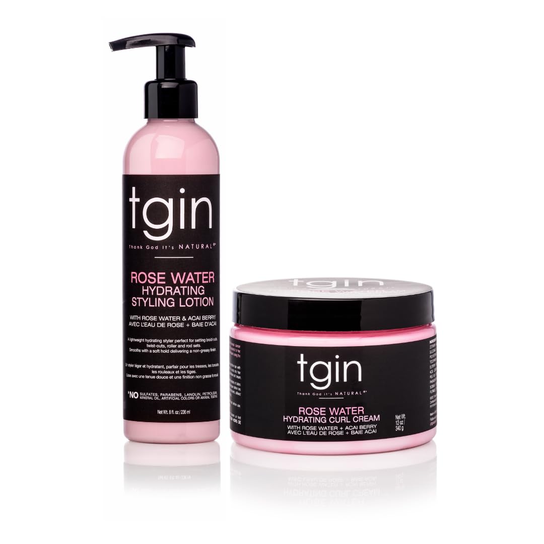 Tgin Rose Water Hydrating Curl Cream & Styling Lotion Set For Curly, Coily, Wavy Hair