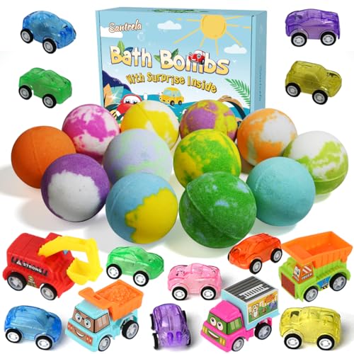 Santrela Bath Bombs For Kids, 9 Pack With Surprise Toys - Fun Bubble Bath Fizzy Gift Set