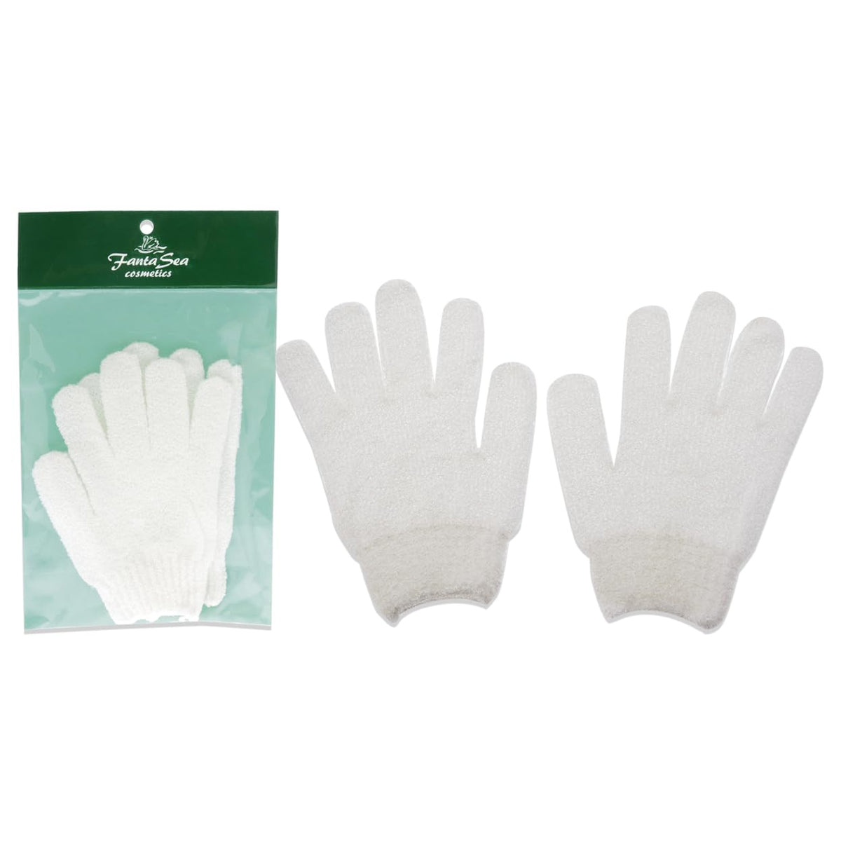 Fantasea White Exfoliating Gloves - Spa Skin Polisher, Bath Body Exfoliator, 1 Pair