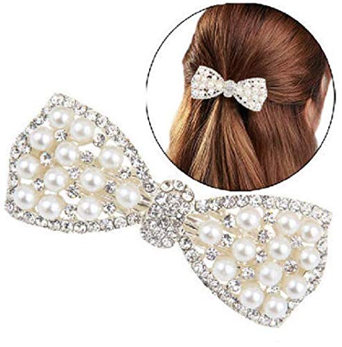 Dnhcll Silver Pearl Bow Hairpin Set, Water Drill Cross Pin Headdress, Ponytail Clip For Women